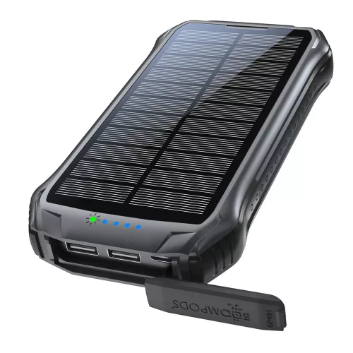 Univerzális hordozható, asztali akkumulátor töltő - Boompods Neutron Solar PowerBank - 2xUSB + Type-C - 10.000 mAh - fekete