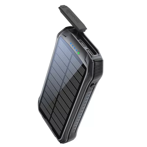 Univerzális hordozható, asztali akkumulátor töltő - Boompods Neutron Solar PowerBank - 2xUSB + Type-C - 10.000 mAh - fekete