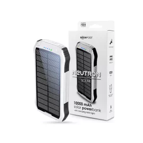   Univerzális hordozható, asztali akkumulátor töltő - Boompods Neutron Solar PowerBank - 2xUSB + Type-C - 10.000 mAh - fehér