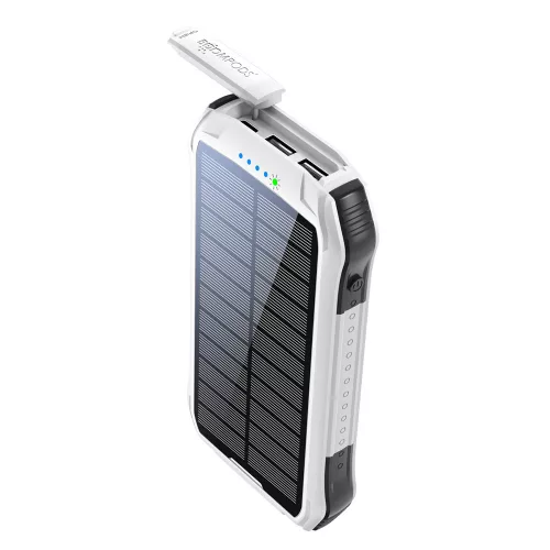 Univerzális hordozható, asztali akkumulátor töltő - Boompods Neutron Solar PowerBank - 2xUSB + Type-C - 10.000 mAh - fehér