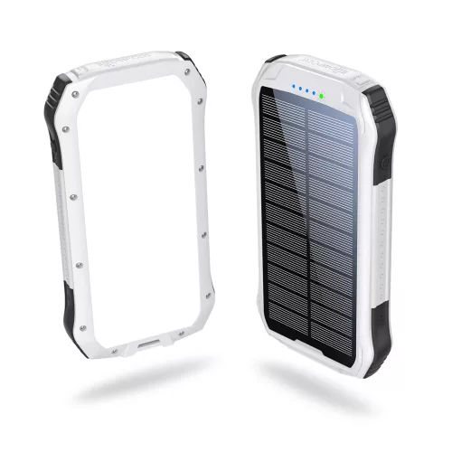 Univerzális hordozható, asztali akkumulátor töltő - Boompods Neutron Solar PowerBank - 2xUSB + Type-C - 10.000 mAh - fehér