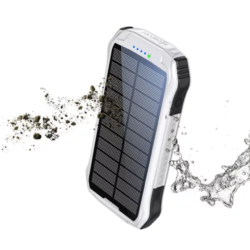 Univerzális hordozható, asztali akkumulátor töltő - Boompods Neutron Solar PowerBank - 2xUSB + Type-C - 10.000 mAh - fehér