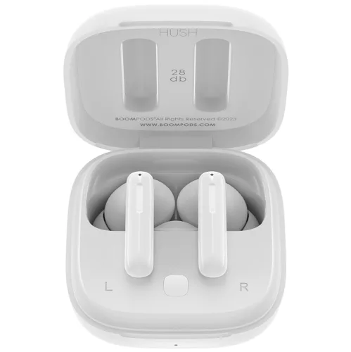 Boompods TWS Bluetooth sztereó headset v5.0 + töltőtok - Boompods Bassline Hush TWS with Charging Case - fehér