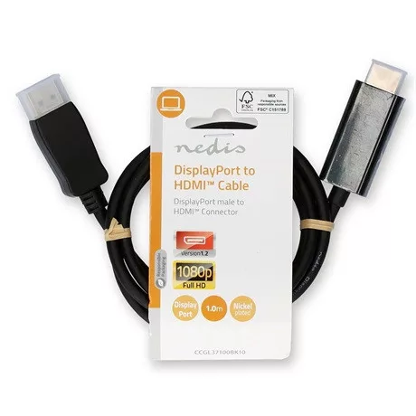 Nedis CCGL37100BK10 displayport - hdmi kábel