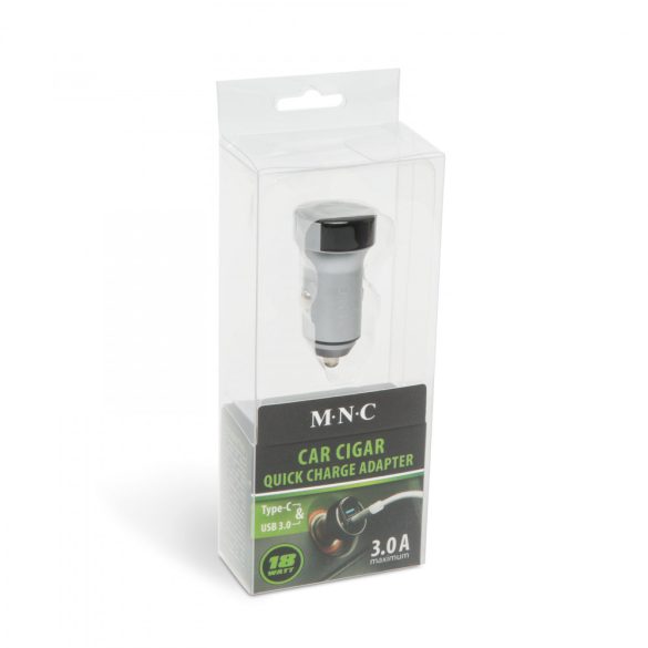 MNC Autós szivargyújtó adapter Type-C PD és USB aljzattal, gyorstöltéssel (55025)