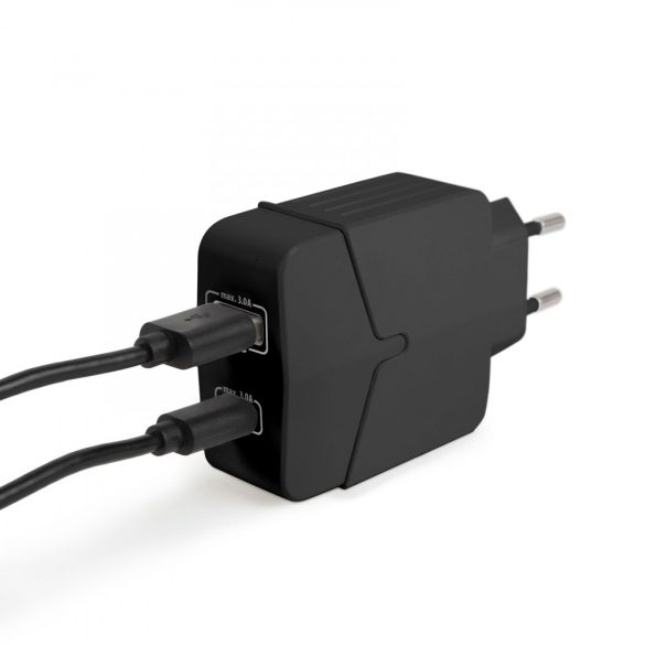 DeLight Hálózati Adapter USB + Type-C PD18W gyorstöltéssel - fekete (55044BK)