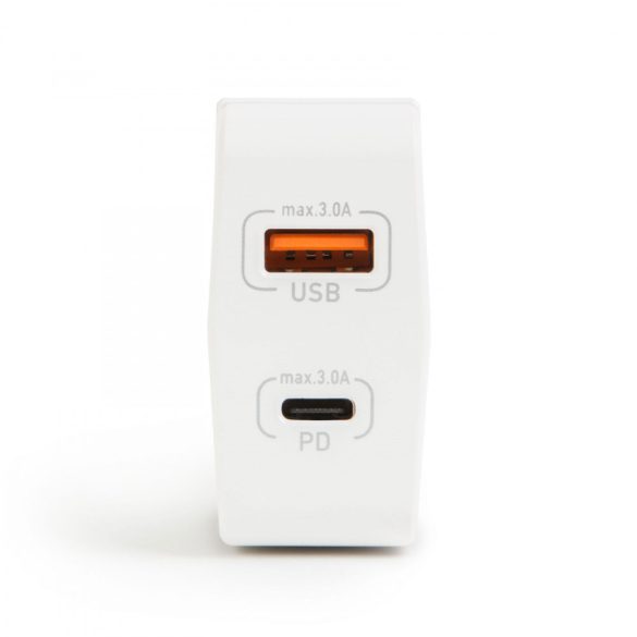 DeLight Hálózati Adapter USB + Type-C PD18W gyorstöltéssel - fehér (55044WH)