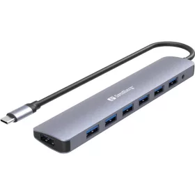   Sandberg USB Hub - USB-C to 7 x USB 3.0 Hub (Bemenet: USB-C, Kimenet: 7x USB-A 3.0, 18cm, ezüst)
