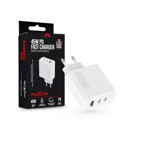   Maxlife MXTC-07-45ACC PD+QC 45W gyorstöltő adapter 2xType-C + USB - fehér