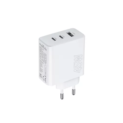 Maxlife MXTC-07-45ACC PD+QC 45W gyorstöltő adapter 2xType-C + USB - fehér