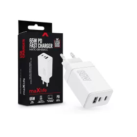   Maxlife MXTC-08-65ACC PD+QC 65W gyorstöltő adapter 2xType-C + USB - fehér