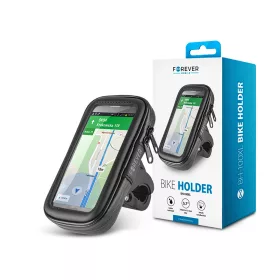   Univerzális kerékpárra szerelhető, por- és cseppálló telefontartó max. 5,7",    méretű készülékekhez - Forever BH-100XL Bike Holder - fekete