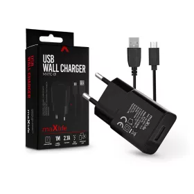   Maxlife USB hálózati töltő adapter + USB - micro USB kábel 1 m-es vezetékkel -  Maxlife MXTC-01 USB Wall Charger - 5V/2,1A - fekete
