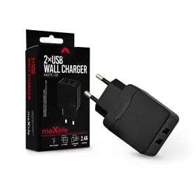   Maxlife 2xUSB hálózati töltő adapter - Maxlife MXTC-02 2xUSB Wall Fast Charger -5V/2,4A - fekete