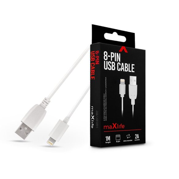 Maxlife USB - Lightning adat- és töltőkábel 1 m-es vezetékkel - Maxlife 8-PIN   USB Cable - 5V/2A - fehér