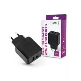   Setty 2xUSB hálózati töltő adapter - Setty USB Wall Charger - 5V/2,4A - fekete