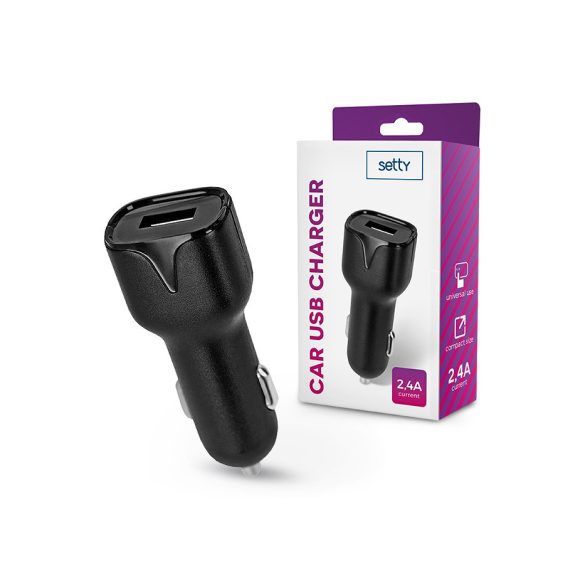 Setty USB szivargyújtó töltő adapter - Setty Car USB Charger - 5V/2,4A - fekete