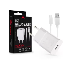   Maxlife USB hálózati töltő adapter + USB - micro USB kábel 1 m-es vezetékkel -  Maxlife MXTC-01 USB Wall Charger - 5V/1A - fehér