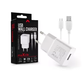   Maxlife USB hálózati töltő adapter + USB - micro USB kábel 1 m-es vezetékkel -  Maxlife MXTC-01 USB Wall Charger - 5V/2,1A - fehér