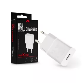   Maxlife USB hálózati töltő adapter - Maxlife MXTC-01 USB Wall Fast Charger -    5V/2,1A - fehér