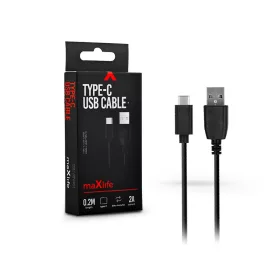   Maxlife USB - USB Type-C adat- és töltőkábel 20 cm-es vezetékkel - Maxlife Type-C Power Bank USB Cable - 5V/2A - fekete