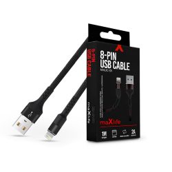   Maxlife USB - Lightning adat- és töltőkábel 1 m-es szövet vezetékkel - Maxlife  MXUC-01 8-PIN USB Cable - 5V/2A - fekete