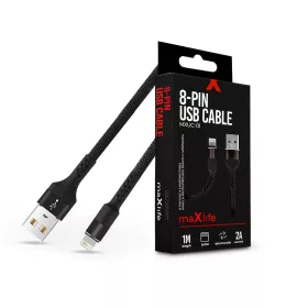   Maxlife USB - Lightning adat- és töltőkábel 1 m-es szövet vezetékkel - Maxlife  MXUC-01 8-PIN USB Cable - 5V/2A - fekete