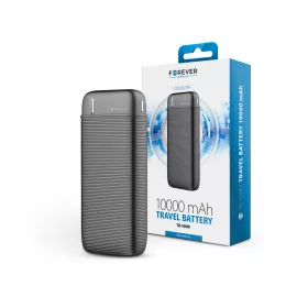   Univerzális hordozható, asztali akkumulátor töltő - Forever TB-100M Power Bank -USB+Type-C+MicroUSB - 10.000 mAh - fekete