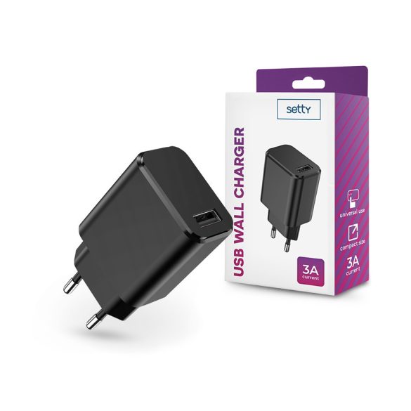 Setty USB hálózati töltő adapter - Setty USB Wall Charger - 5V/3A - fekete