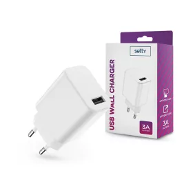   Setty USB hálózati töltő adapter - Setty USB Wall Charger - 5V/3A - fehér
