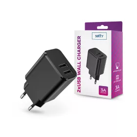   Setty 2xUSB hálózati töltő adapter - Setty USB Wall Charger - 5V/3A - fekete