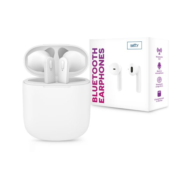 Setty TWS Bluetooth sztereó headset v5.0 + töltőtok - Setty True Wireless       Earphones with Charging Case - fehér