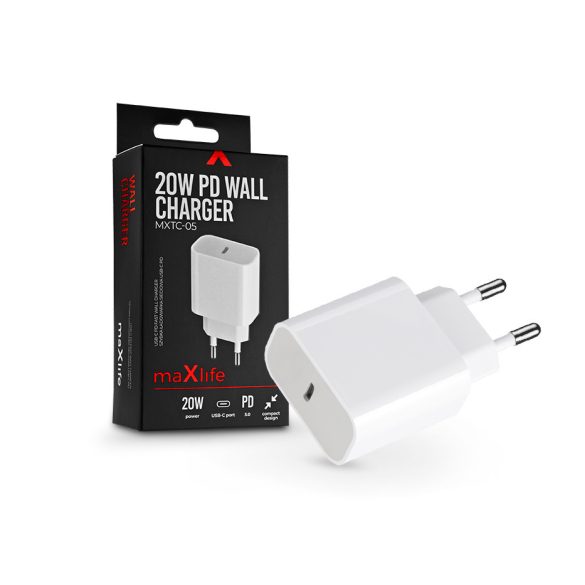 Maxlife hálózati töltő adapter Type-C bemenettel - 20W - Maxlife MXTC-05 Wall   Charger PD3.0  - fehér