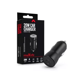   Maxlife szivargyújtós töltő adapter Type-C bemenettel - 20W - Maxlife MXCC-04 PD3.0 + QC3.0 Car Charger - fekete
