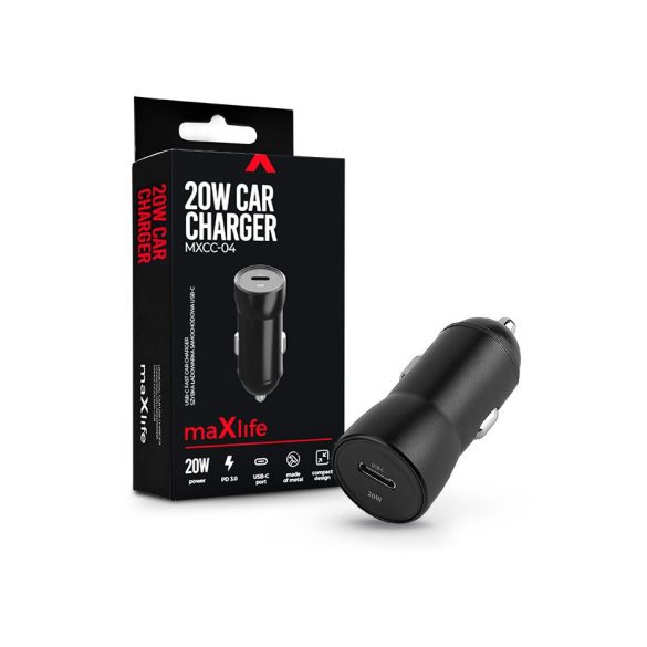 Maxlife szivargyújtós töltő adapter Type-C bemenettel - 20W - Maxlife MXCC-04 PD3.0 + QC3.0 Car Charger - fekete