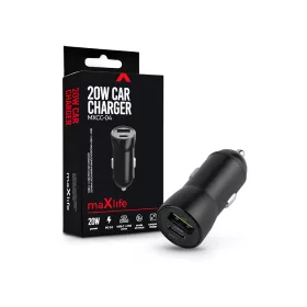   Maxlife szivargyújtós töltő adapter USB + Type-C bemenettel - 20W - Maxlife MXCC-04 PD3.0 + QC3.0 Car Charger - fekete