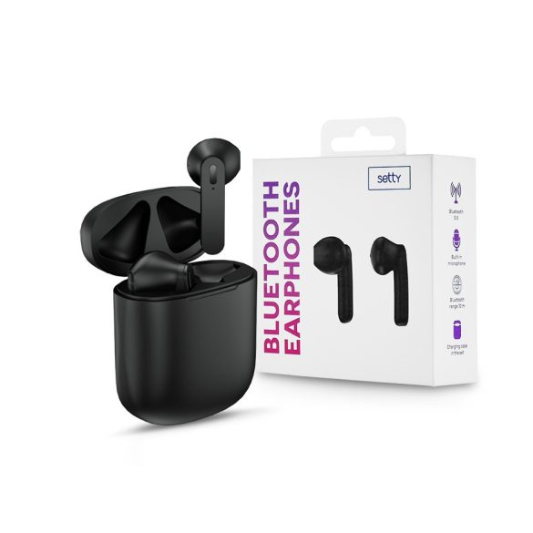 Setty TWS Bluetooth sztereó headset v5.0 + töltőtok - Setty True Wireless       Earphones with Charging Case - fekete