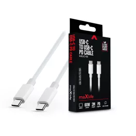  Maxlife Type-C - Type-C adat- és töltőkábel 2 m-es vezetékkel - Maxlife MXUC-05 USB-C to USB-C PD Cable - 60W - fehér