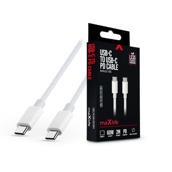 Maxlife Type-C - Type-C adat- és töltőkábel 2 m-es vezetékkel - Maxlife MXUC-05 USB-C to USB-C PD Cable - 60W - fehér