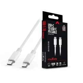   Maxlife Type-C - Type-C adat- és töltőkábel 2 m-es vezetékkel - Maxlife MXUC-05 USB-C to USB-C PD Cable - 100W - fehér
