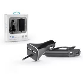   Szivargyújtó töltő + USB elosztó HUB 4xUSB csatlakozóval, 1,8 m-es vezetékkel - 5V/7.3A - fekete