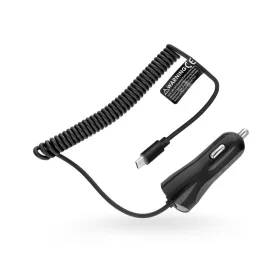   USB Type-C szivargyújtós gyorstöltő spirál kábellel - 5V/2A - fekete