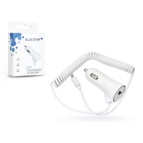   Lightning szivargyújtós gyorstöltő spirál kábellel + USB bemenettel - 5V/3A - fehér