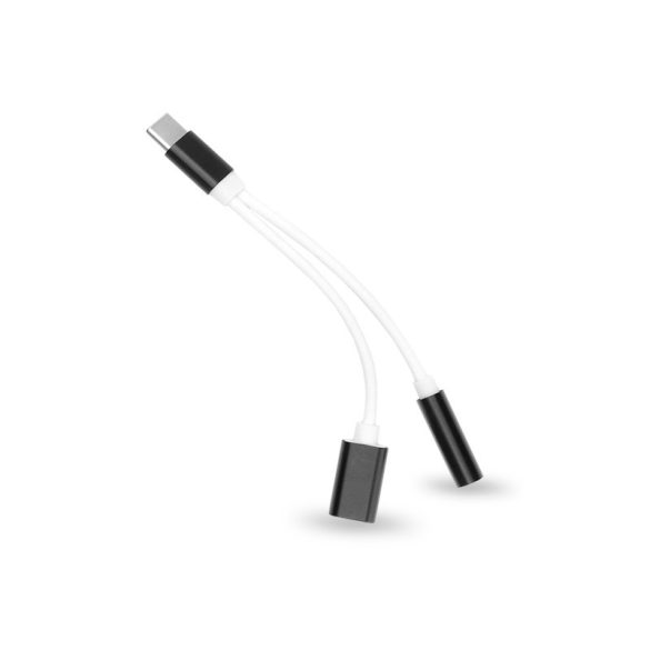 USB Type-C adapter 3,5 mm jack füllhallgatóhoz/Type-C töltőhöz - fekete/fehér