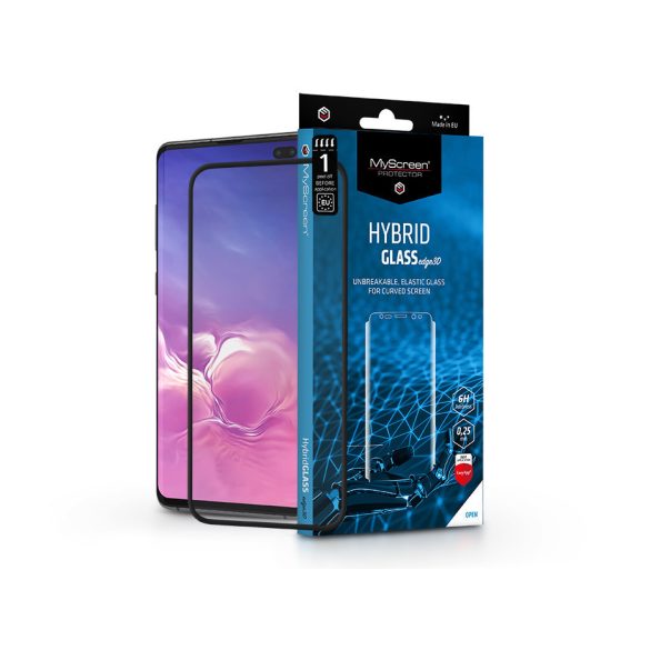Samsung G975U Galaxy S10+ rugalmas üveg képernyővédő fólia ívelt kijelzőhöz - MyScreen Protector Hybrid Glass Edge3D - fekete