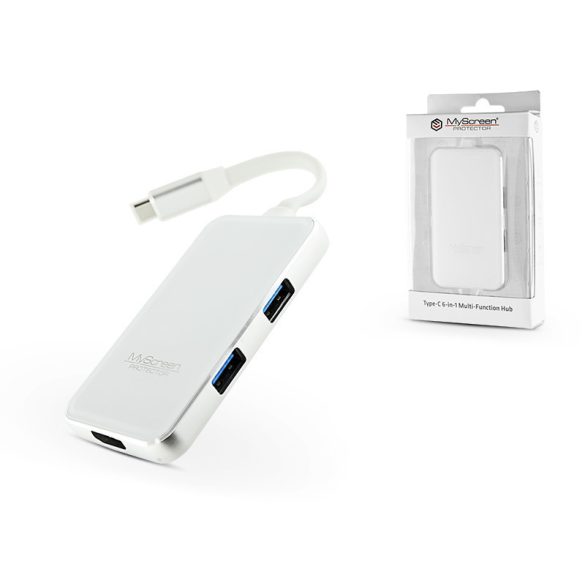 USB Type-C - 2xUSB 3.0 + Type-C + PD + kártyaolvasó elosztó/adapter - MyScreen Protector 6 in 1 Mult-Funktion Hub - fehér