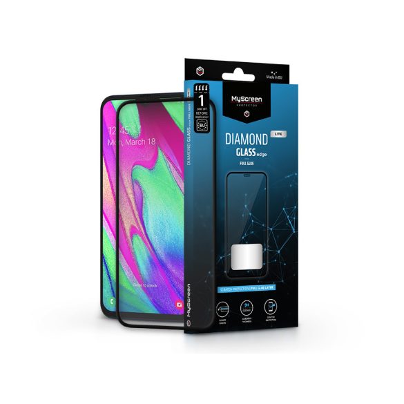 Samsung A405F Galaxy A40 edzett üveg képernyővédő fólia - MyScreen Protector    Diamond Glass Lite Edge2.5D Full Glue - fekete