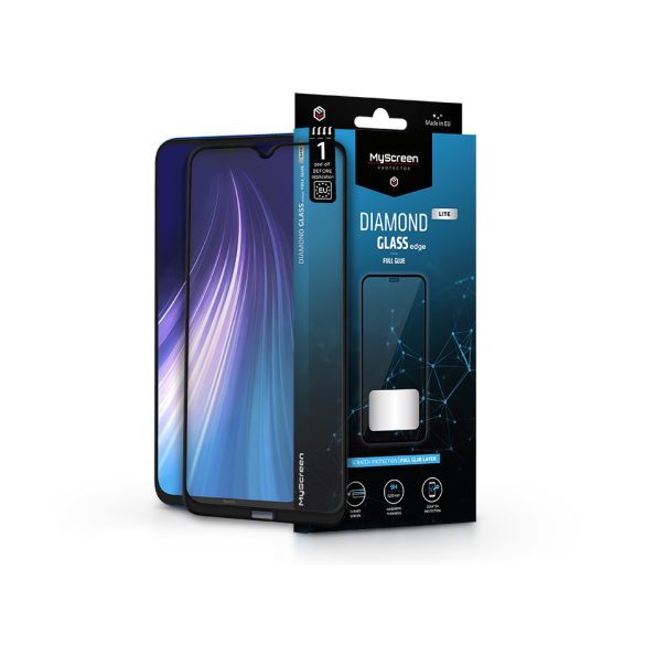 Xiaomi Redmi Note 8 edzett üveg képernyővédő fólia - MyScreen Protector Diamond Glass Lite Edge2.5D Full Glue - fekete