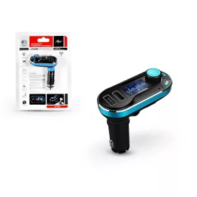   FM-05BT FM-transmitter - Bluetooth - távírányító+ memóriakártya olvasó + USB autós töltő + USB csatlakozó + 3,5 mm jack - 2,1A - fekete/kék