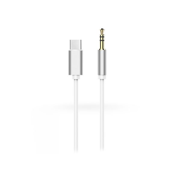 USB Type-C - 3,5 mm jack audio kábel 1 m-es vezetékkel - fehér/ezüst